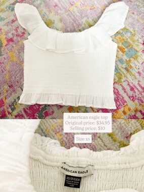 American Eagle Outfitters White Ruffled Smocked Tank Top